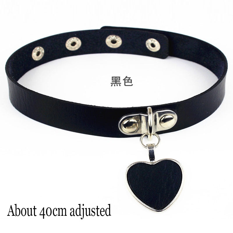 New Harajuku PU Leather Chain Heart Pendant Necklaces Women Men Punk Neck Gothic Black Pink Choker Necklace Cool Collar