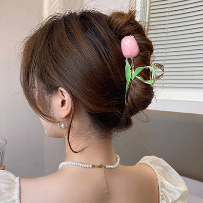 New Korean Vintage Flowers Large Metal Hair Claw Clip Ponytail Women Butterfly Shark Alloy Hair Claw Barrette Hair Accessories