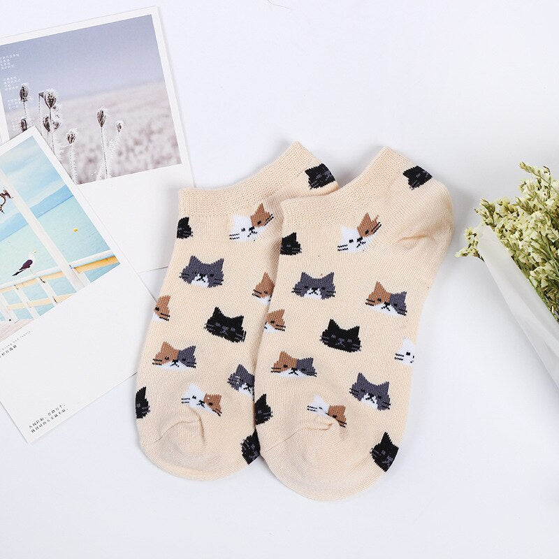 Cartoon Animal Cat Print Cute Women's Socks Japanese Style Kawaii Long Socks Casual Harajuku Streetwear Cotton Soft Crew Socks