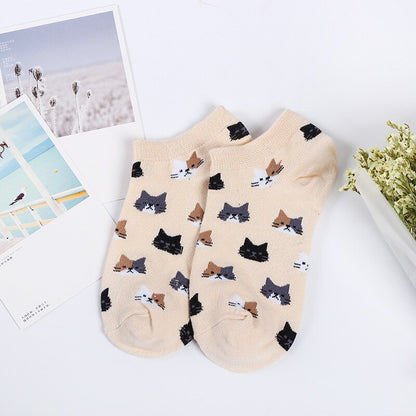 Cartoon Animal Cat Print Cute Women's Socks Japanese Style Kawaii Long Socks Casual Harajuku Streetwear Cotton Soft Crew Socks