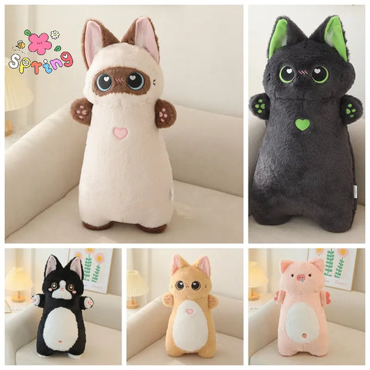 Kawaii Animal Long Standing Doll Stuffed Fluffy Siamese Cat Blue Orange Cats Snotty Pig Sleeping Body Support Pillow Kids Gift