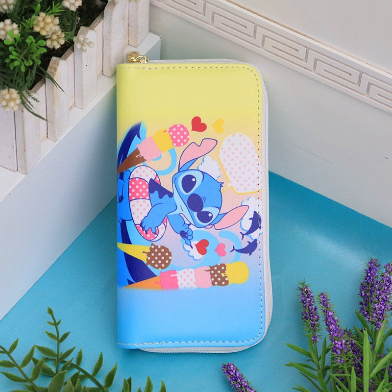 New Disney Women Wallet Stitch Cartoons Long PU Coin Purse Bag for Phone Card Holder Cute Printing Fashion Money Clip Clutch Bag