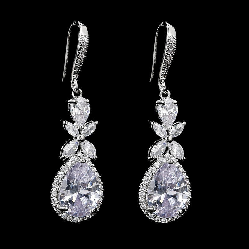 Luxury Zircon Wedding Long Dangle Earrings with Round Water Drop Elegant CZ Earrings for Women Bridal Wedding Jewelry Dress