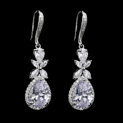 Luxury Zircon Wedding Long Dangle Earrings with Round Water Drop Elegant CZ Earrings for Women Bridal Wedding Jewelry Dress