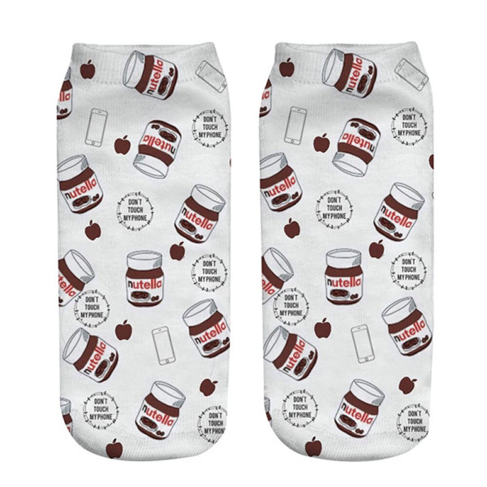 Women Funny Cute 3D Print Foods White Nutella Character Socks Unisex Happy Cartoon Donuts Biscuit Dessert Gift Sokken Dropship