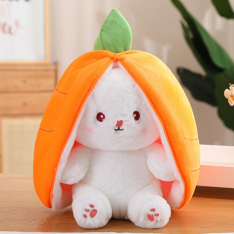 18cm Cosplay Strawberry Carrot Rabbit Plush Toy Stuffed Animal Creative Bag into Fruit Transform Baby Cuddly Bunny Plushie Doll For Kid