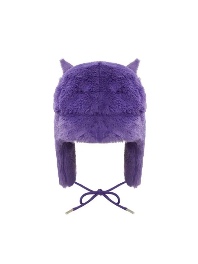 Ushanka Hat Purple Hot Sale Winter Women's Cap Trapper Woman Ski Hats Caps Real She