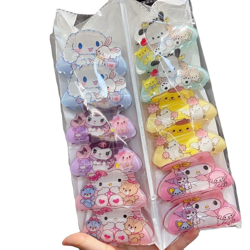 12pcs Kawaii Sanrio Cinnamoroll My Melody Cartoon Acrylic Hair Claw Clips Hair Grab Clip Shark Clip Hair Accessories Girls Gifts