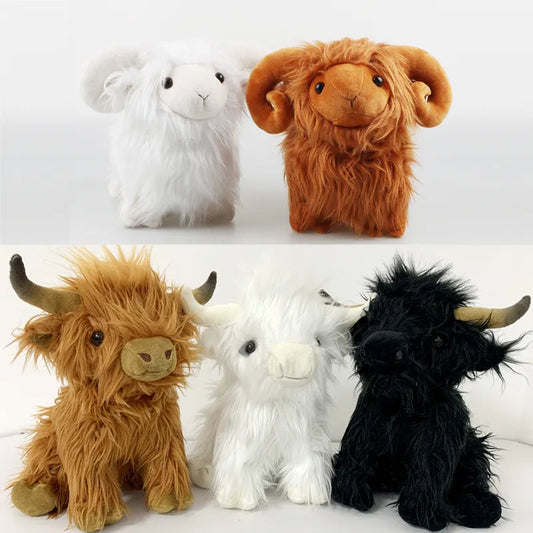 Highland Cows and Sheep Animal Plush Doll Soft Stuffed  Cow Cattle Plush Toy Plushie Gift for Kids Boys Girls