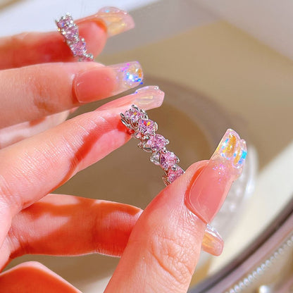 Pink Crystal Heart Bowknot Rings For Women Girls Y2k Kpop Sweet Cool Open Finger Rings Party Fashion Jewelry Gifts New