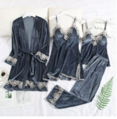 JULY'S SONG Pink 7 Pieces Women's Pajamas Sets Faux Silk Striped Pyjama Women's Pajamas Sleepwear Sets Spring Summer Homewear