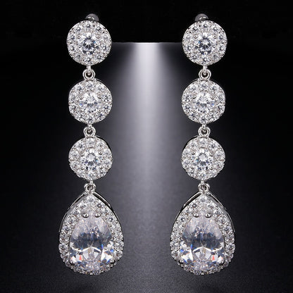 Luxury Zircon Wedding Long Dangle Earrings with Round Water Drop Elegant CZ Earrings for Women Bridal Wedding Jewelry Dress