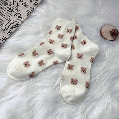 Creative New Brown Bear Socks Female Middle Tube Socks Japanese Cute Small Fresh Wild Student Socks Autumn and Winter Socks