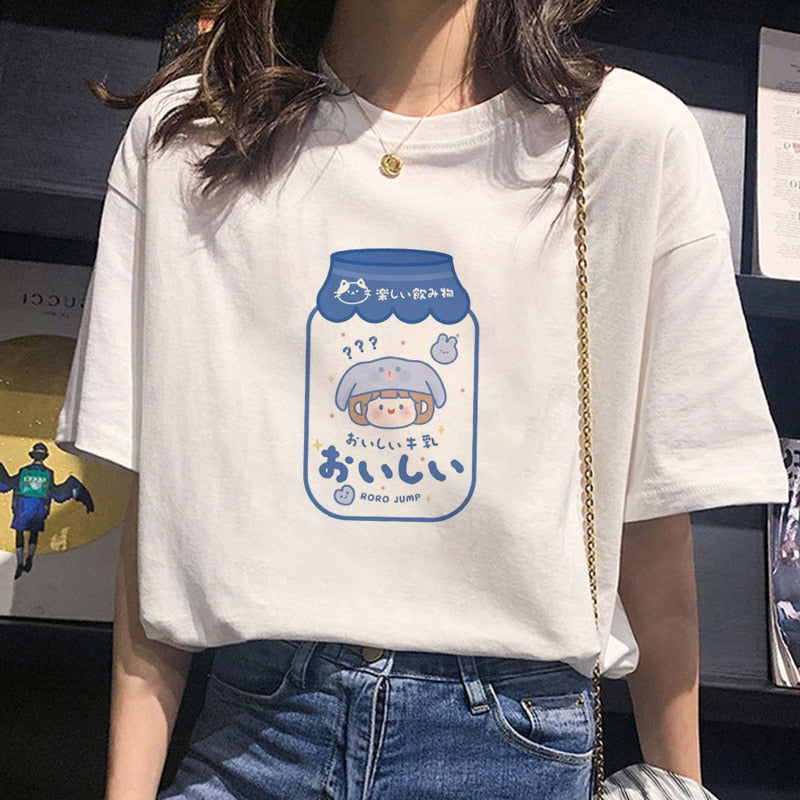 Kawaii Sanrio Short Sleeve Kuromi Cinnamoroll My Melody Cute Cartoon Cotton Short Sleeve T-Shirt White Loose Top Gift