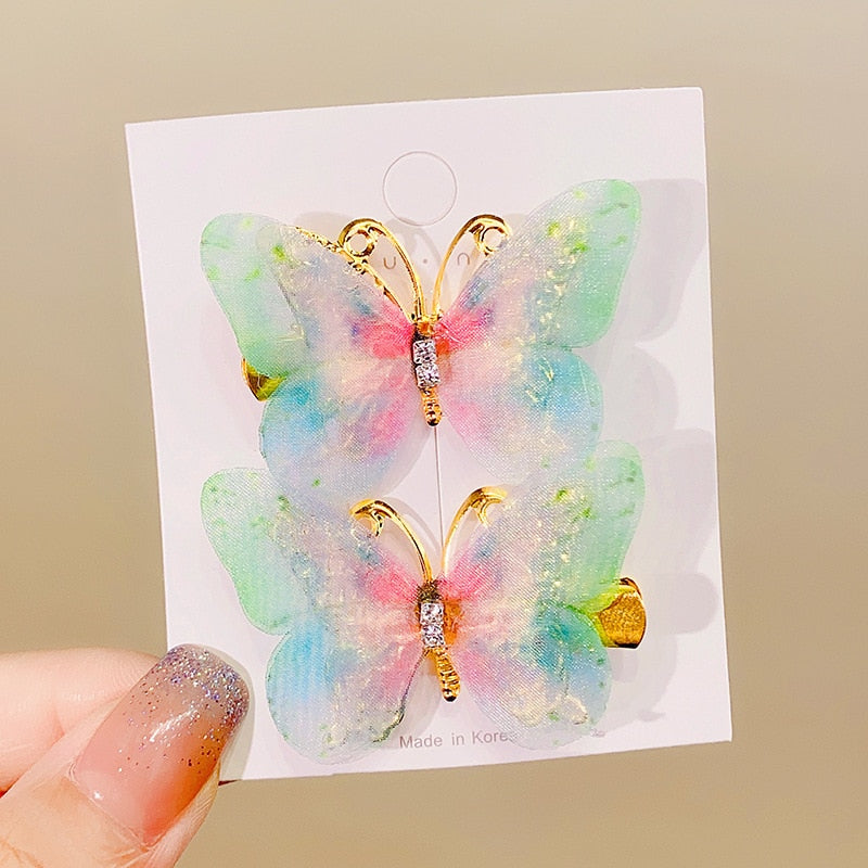 2PCS New Fashion Temperament Butterfly Baby Girls Hairpins Cute Hair Clips Kids Headwear Children Hair Accessories