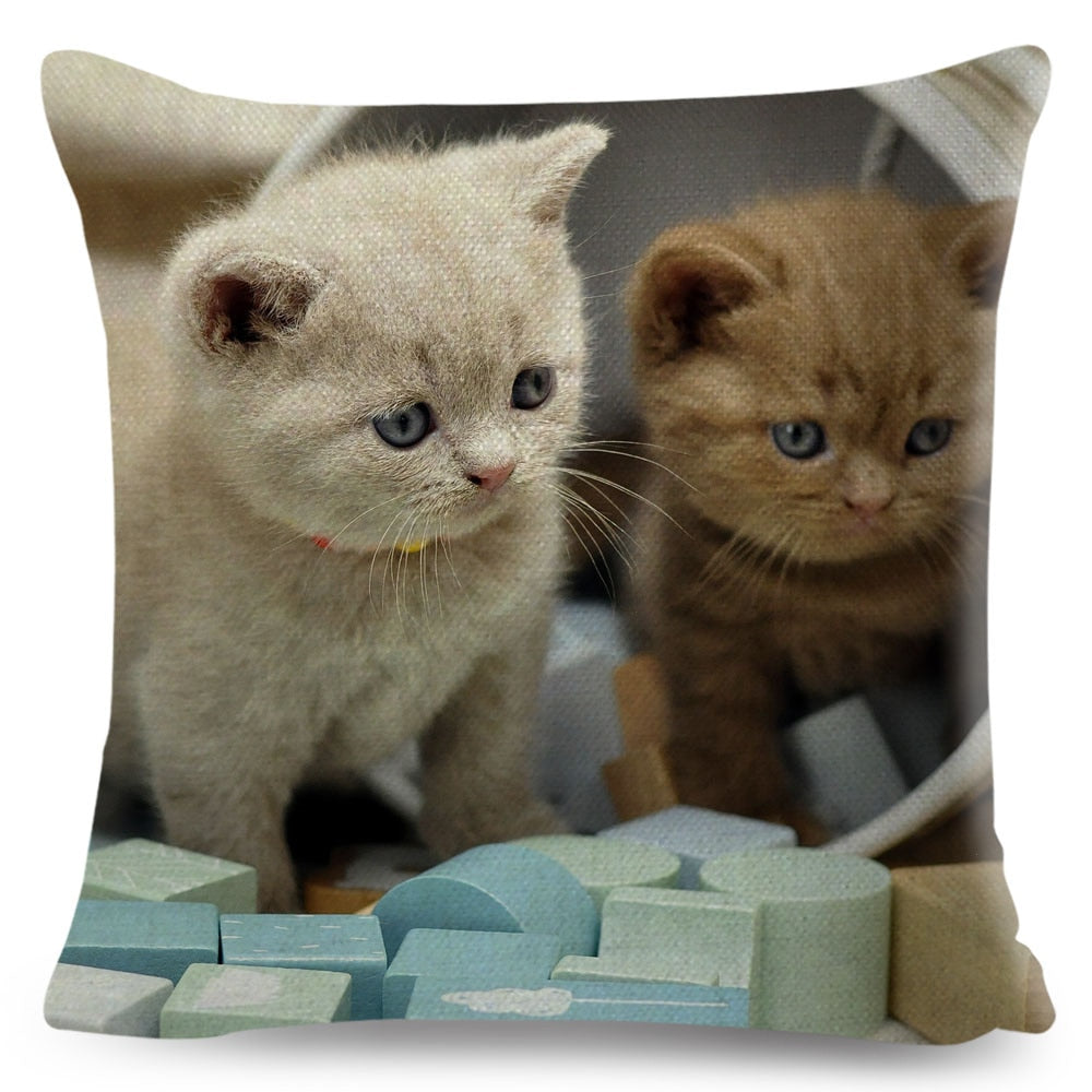 Home Decor British Shorthair Russian Blue Cushion Cover Cute Cat Pet Animal Pillowcase Sofa Polyester Pillowcase 45x45cm