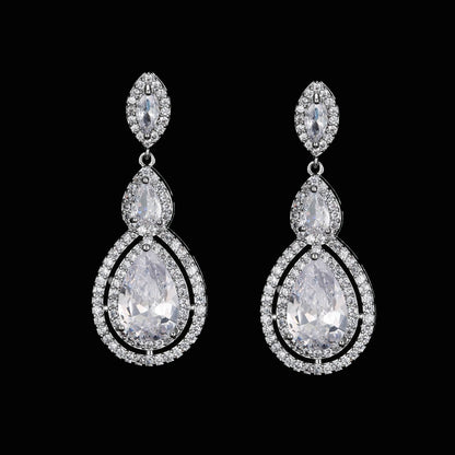 Luxury Zircon Wedding Long Dangle Earrings with Round Water Drop Elegant CZ Earrings for Women Bridal Wedding Jewelry Dress
