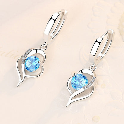 925 Sterling Silver New Woman Fashion Jewelry High Quality Blue Pink White Purple Crystal Zircon Hot Selling Earrings