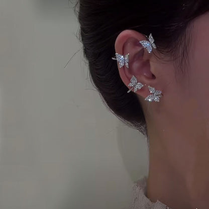 Korean Elf Butterfly Ear Cuff Without Piercing Clip Earrings for Women Elegant Sparkling Zircon Crystal Ear Clip Wedding Jewelry