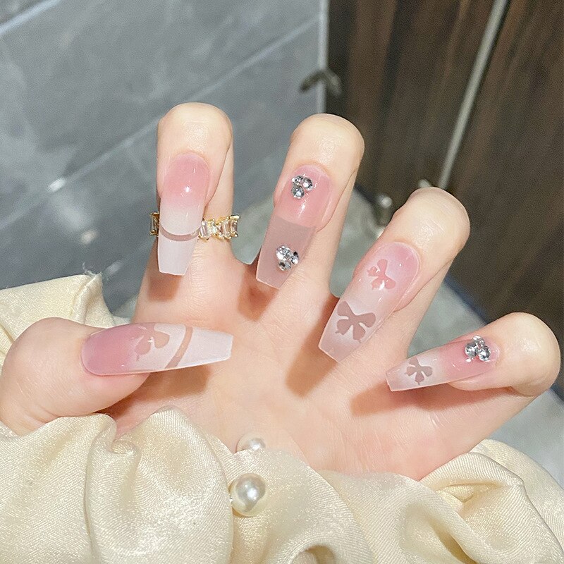 24Pcs Ballerina False Nails with Glue Short Nail Beauty Tools Press on Fake Nails Full Cover Artificial Nails Tips Manicure