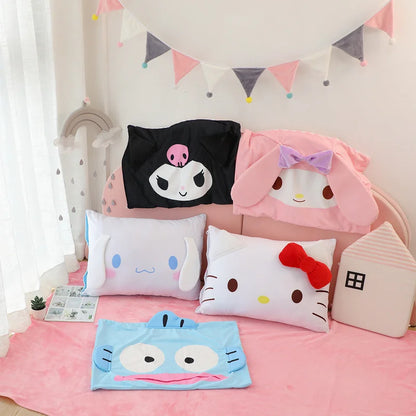 Sanrioed Anime Kawaii My Melody Cinnamoroll Kuromi Kt Cat Pillowcase Cartoon Cute Soft Plushie Detachable Pillow Case 62cmX42cm