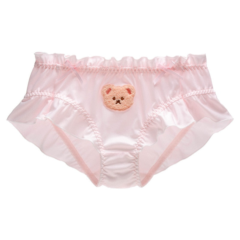 4XL Large Size Women Cute Lovely Sweety Japanese Style Lolita Panties Bear Embroidery Soft Ruffles Underwear