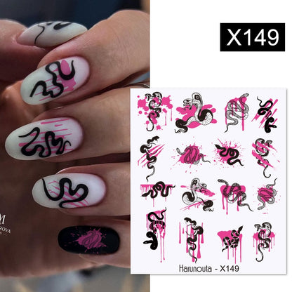 Harunouta Simple Flowers 3D Nail Stickers Gold Heart French Tip Lines Leopard Print Design Adhesive Sliders Manicure Nail Decals