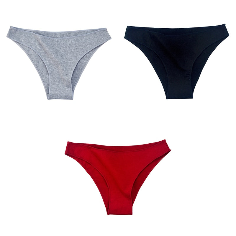 3Pcs/Set Women's Cotton Panties Female Underwear Solid Color Comfortable Briefs High Elasticity Underpants Size M-XXL