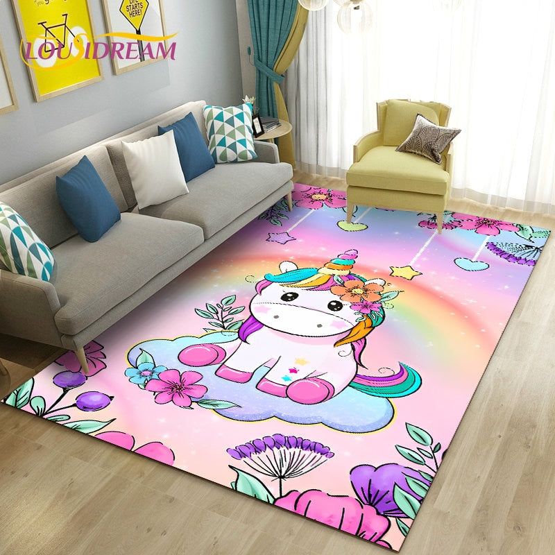 3D Cartoon Cute Unicorn Area Rug,Carpet Rug for Living Room Bedroom Sofa Doormat Kitchen Decoration,Kid Play Non-slip Floor Mat