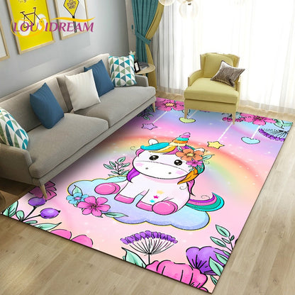 3D Cartoon Cute Unicorn Area Rug,Carpet Rug for Living Room Bedroom Sofa Doormat Kitchen Decoration,Kid Play Non-slip Floor Mat