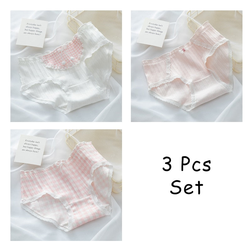 WONTIVE 1pc 3pcs set Cute Panties with Bow Knot Womens Cotton Panties Pink Lolita Japanese Panty Underwear For Women Girl Briefs