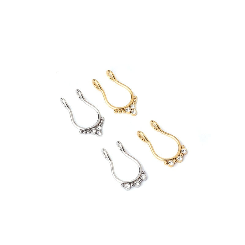1pc Surgical Steel C Clip on Nose Fake Piercing Septum Rings Hoop CZ Non-Pierced Fake Nose Ring for Women Men Body Jewelry