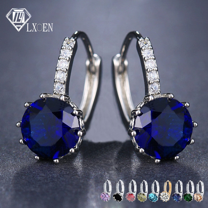 LXOEN Fashion 10 Colors AAA CZ Hoop Earrings For Women Silver Color Crystal Girl Hoops Jewelry Gift Wholesale brinco bijoux