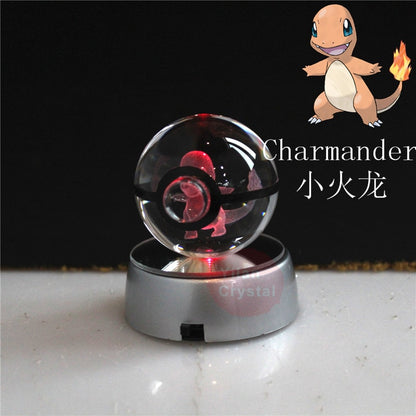 Pokémon Crystal Poké Ball: Pikachu Charizard Eevee Mew Mewtwo Bulbasaur Squirtle Jolteon Charmander Snorlax Dragonite LED Night Light Base Display Model Gift