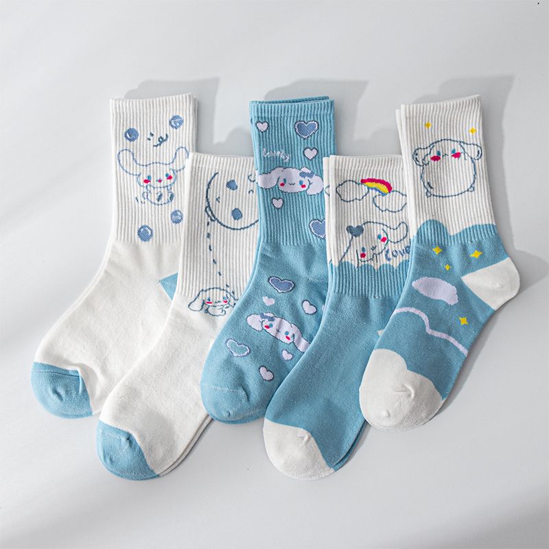 Sanrio Cinnamoroll Cardong Cartoon Girl Heart Autumn and Winter In The Tube Cartoon Socks Every Match Cute Blue Girl Wind