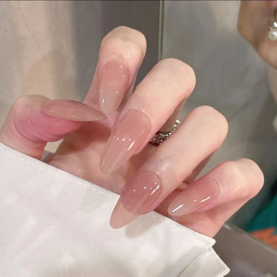 24pcs pink clouds design false nails with glue press on nails medium length acrylic nails coffin full cover nails tips supplies