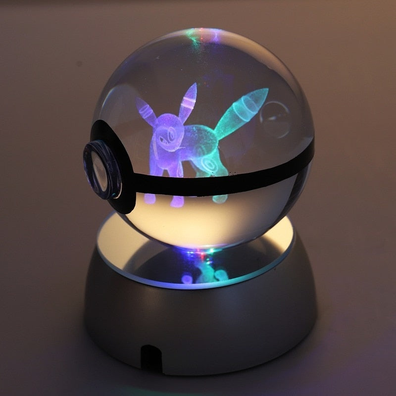 Pokémon Crystal Poké Ball: Pikachu Charizard Eevee Mew Mewtwo Bulbasaur Squirtle Jolteon Charmander Snorlax Dragonite LED Night Light Base Display Model Gift