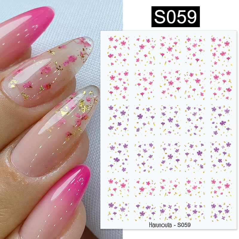 Harunouta Simple Flowers 3D Nail Stickers Gold Heart French Tip Lines Leopard Print Design Adhesive Sliders Manicure Nail Decals