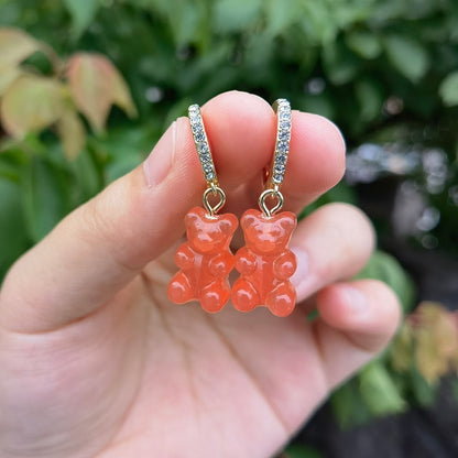 Cute Acrylic Candy Gummy Bear Dangle Earrings for Women Rainbow Bear CZ Hoop Earrings Korean Fashion Sweet Girl Jewelry