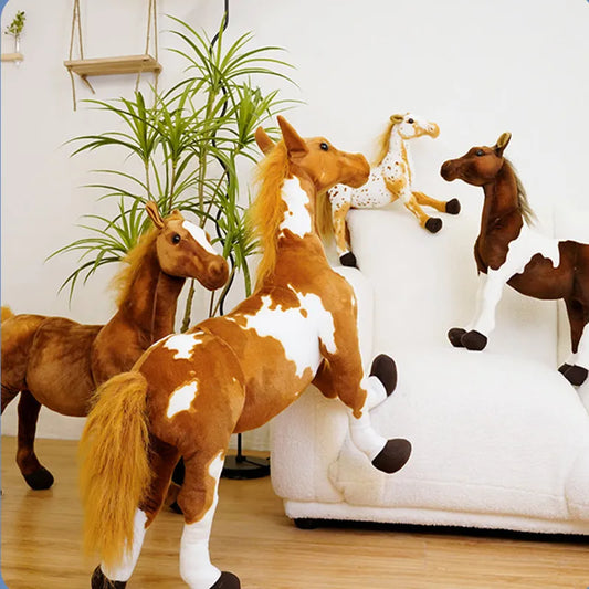 Realistic Horse Stuffed Animal Plush Toys Soft Doll Plushies High Quality Brown White Mare Pony Kids Horse Lover Gift