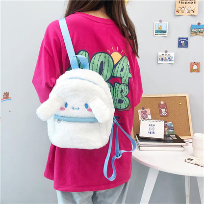 Plush Cinnamoroll Backpack Sanrio School Bag Supplies Stuffed Animal Plushie Mini Kawaii Cute Blue & White Dog Soft Kids Girl Birthday Gifts