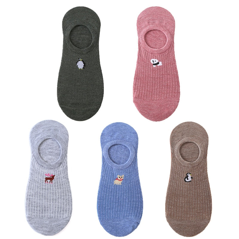5 pairs of 10 pieces Spring fashion socks Women cartoon animal embroidery cotton Women's socks Casual sports funny ankle socks
