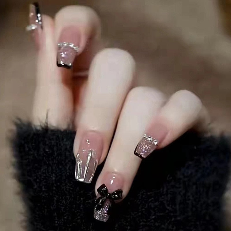 24Pcs Ballerina False Nails with Glue Short Nail Beauty Tools Press on Fake Nails Full Cover Artificial Nails Tips Manicure