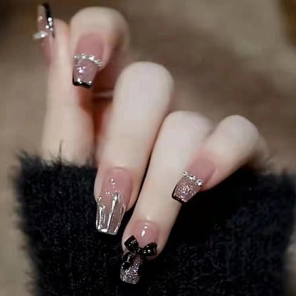 24Pcs Ballerina False Nails with Glue Short Nail Beauty Tools Press on Fake Nails Full Cover Artificial Nails Tips Manicure