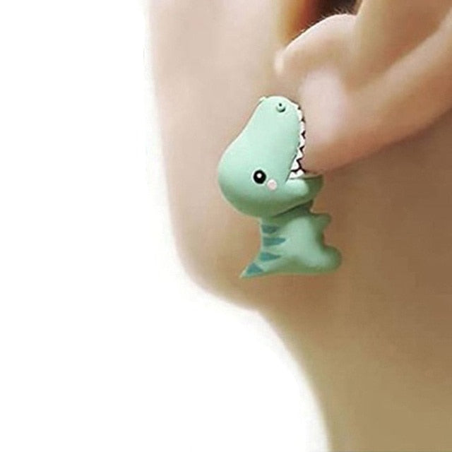 Kawaii Dinosaur T-Rex Stud Earrings: Cute Cartoon Animal Little Dog Whale Hippo Baby Shark Bite Ear Clay Jewelry Funny Gift