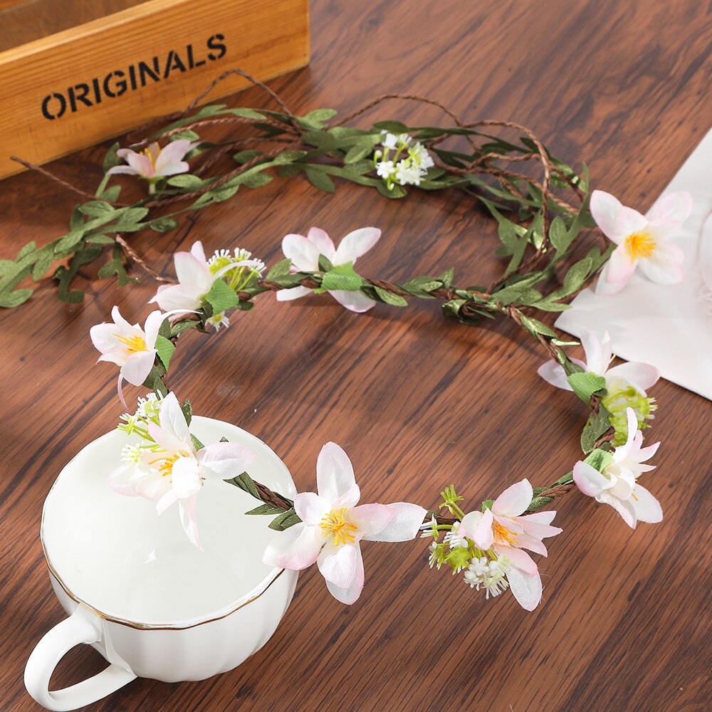 Bohemian Rattan Flower Vines Crown Headband for Bride Wedding Hair Accessories Girls Floral Wreath Head Band Hairstyles Headdres