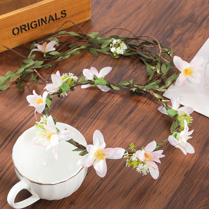 Bohemian Rattan Flower Vines Crown Headband for Bride Wedding Hair Accessories Girls Floral Wreath Head Band Hairstyles Headdres