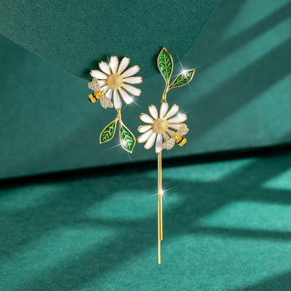 New Cute Daisy Flower Pendant Hoop Earrings For Women Trending Korean Sweet Circle Earrings Girl Wedding Party Jewelry Gift
