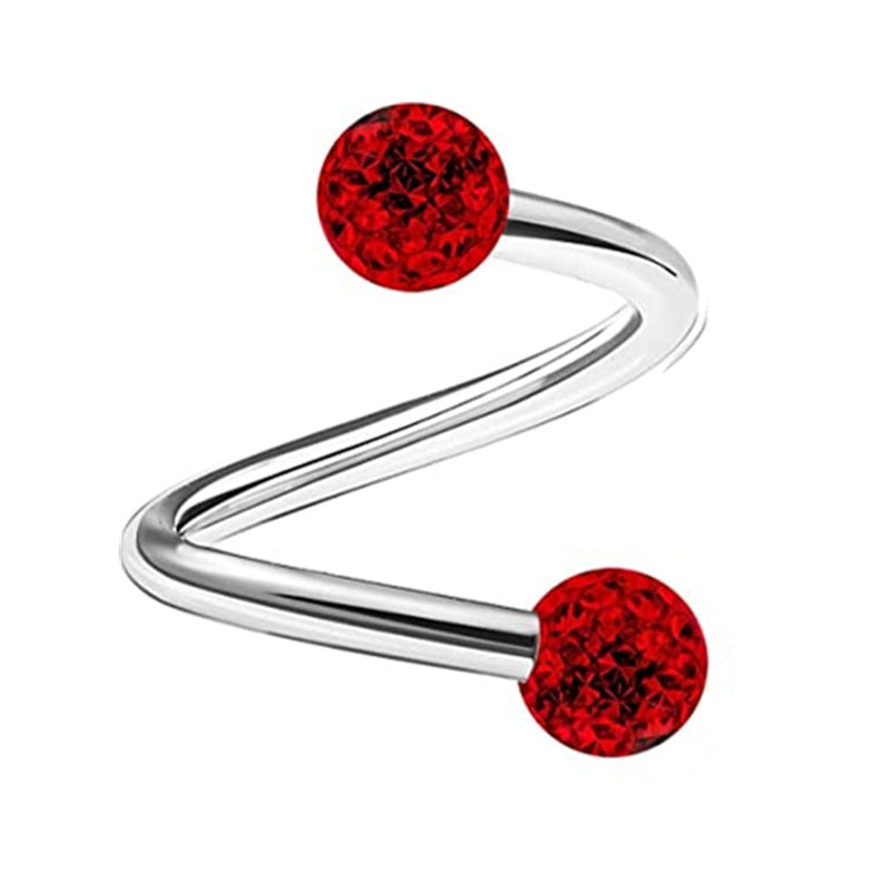 1PCS Stainless Steel Crystal Twist Helix Earring Cartilage Jewelry S Shape Labret Piercing Lip Ring Twist Tragus Earring Stud