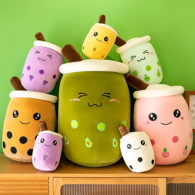 Real-life Bubble Tea Cup Plushes For Baby Cartoon Boba Plush Doll Giant Stuffed Fruit Toy Milk Tea Pillow Strawberry Knuffels